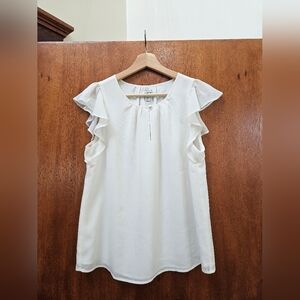 J. Crew White Ruffle Sleeve Blouse